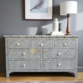 Bone Inlay Chevron Design 7 Drawers Chest Black